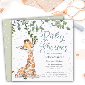 Giraffe Eucalyptus Greenery Baby Shower Invitation