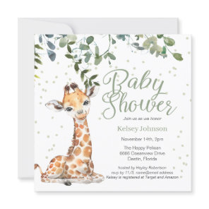 Giraffe Eucalyptus Greenery Neutral Baby Shower  Invitation