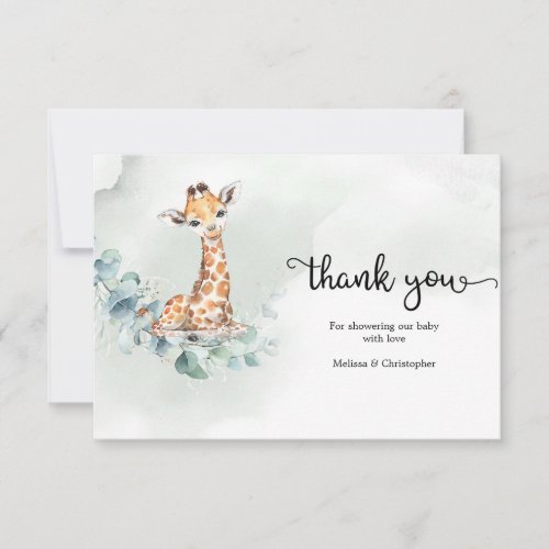 Giraffe eucalyptus greenery wreath gender neutral thank you card