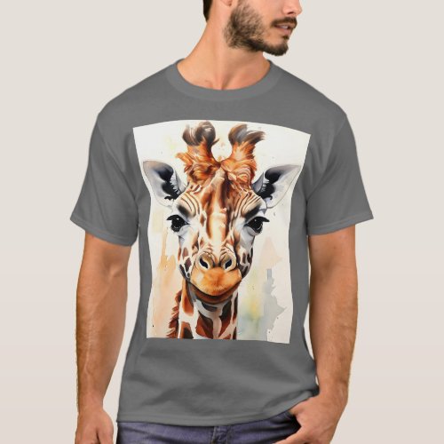 Giraffe face art watercolor reference T_Shirt