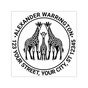 Giraffe Family Baby Giraffe Name Return Address Self-inking Stamp
