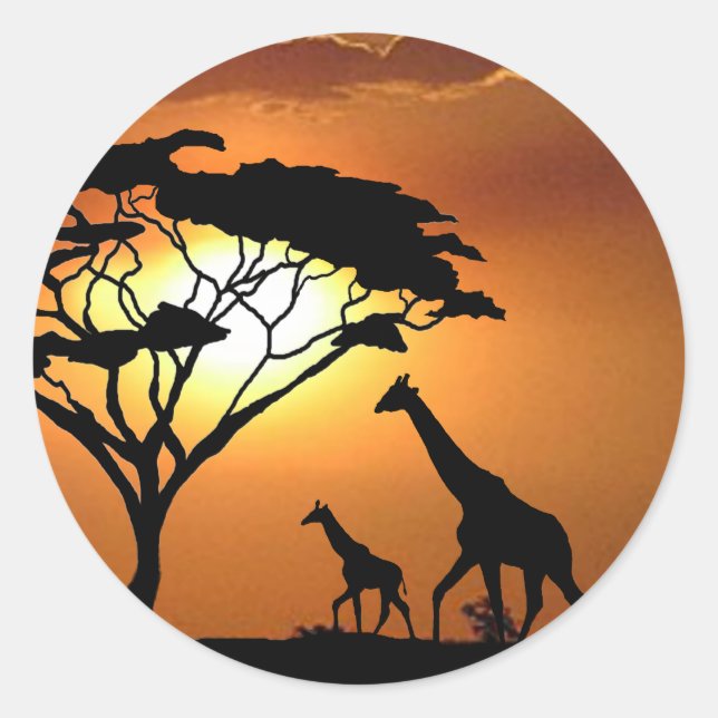 giraffe family classic round sticker (Front)