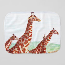 Giraffe Family Herd in the Savannah Burp Cloth