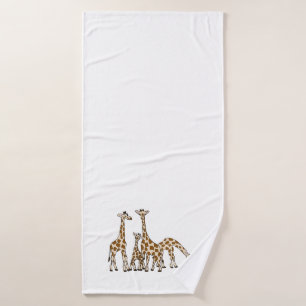 Giraffe Family In Brown and Beige Bath Towel