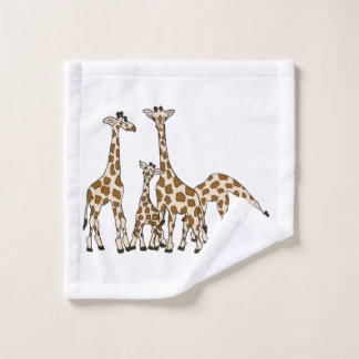Giraffe Family In Brown and Beige Wash Cloth