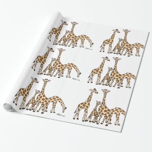 Giraffe Family In Brown and Beige Wrapping Paper
