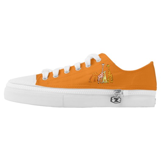 Giraffe Family In Orange and Yellow Lowtop Shoes (Left Shoe Outside)