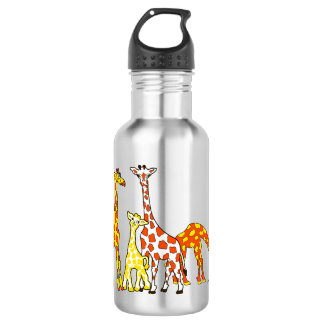 Giraffe Family In Orange and Yellow Water Bottle