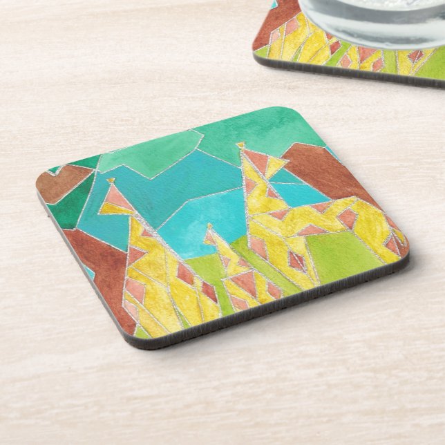 Giraffe Family Original Abstract Art Beverage Coaster (Left Side)