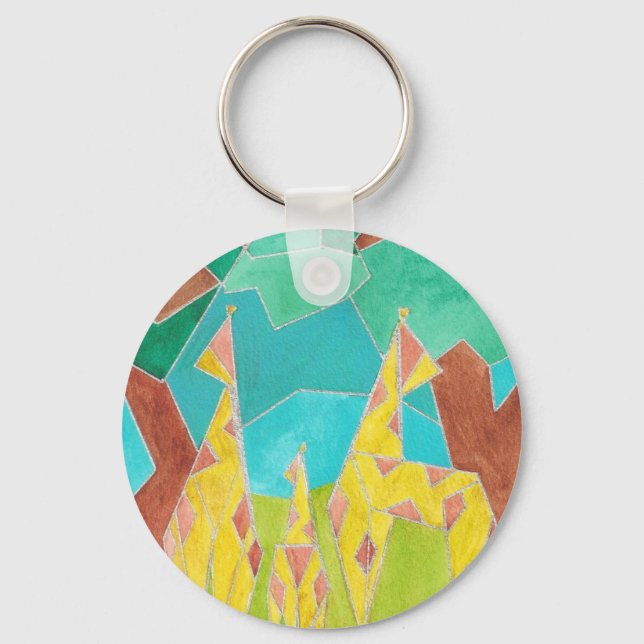 Giraffe Family Original Abstract Art Keychain (Front)