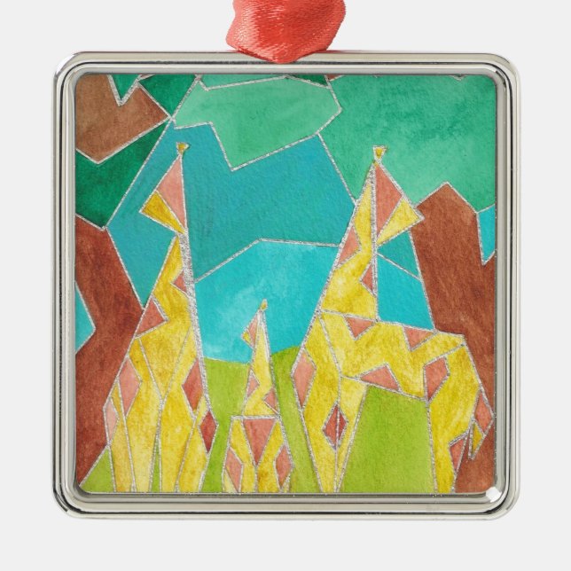 Giraffe Family Original Abstract Art Metal Ornament (Front)