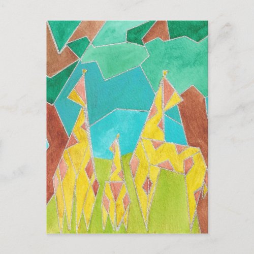 Giraffe Family Original Abstract Art Postcard