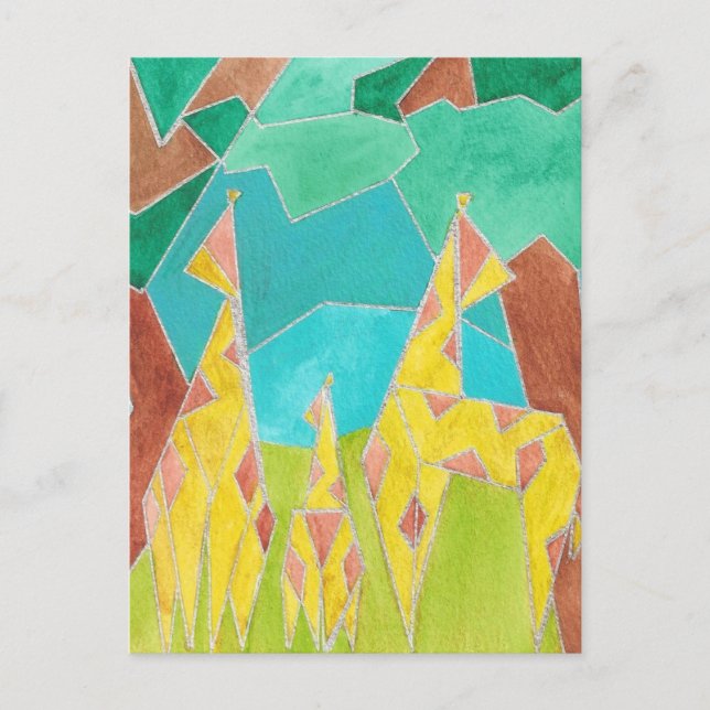Giraffe Family Original Abstract Art Postcard (Front)