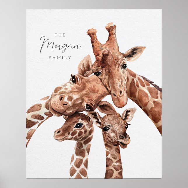 Giraffe Family Portrait Family Four, Nursery Decor (Front)