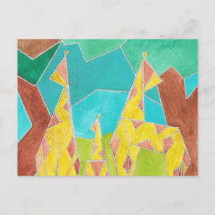 Giraffe Family Watercolor Art  Postcard