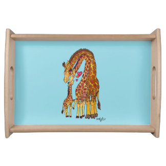 Giraffe Family Wooden Dinner Tray Blue