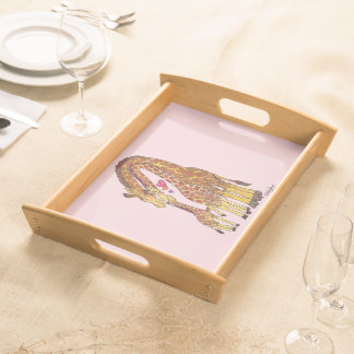 Giraffe Family Wooden Dinner Tray Pink