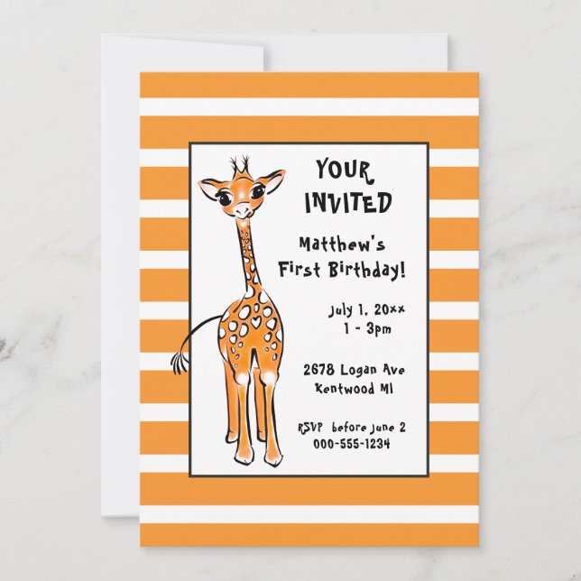 Giraffe - first birthday invitation (Front)