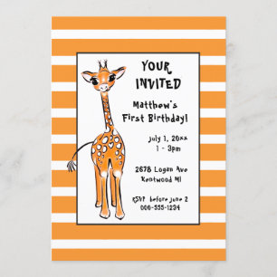 Giraffe - first birthday invitation