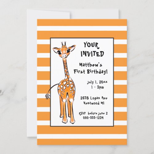 Giraffe _ first birthday invitation