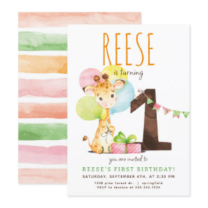 Giraffe First Birthday Party Invitation