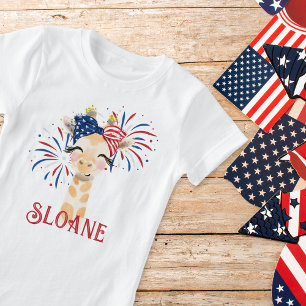 Giraffe Flag Hair Tie and Fireworks Personalized T-Shirt