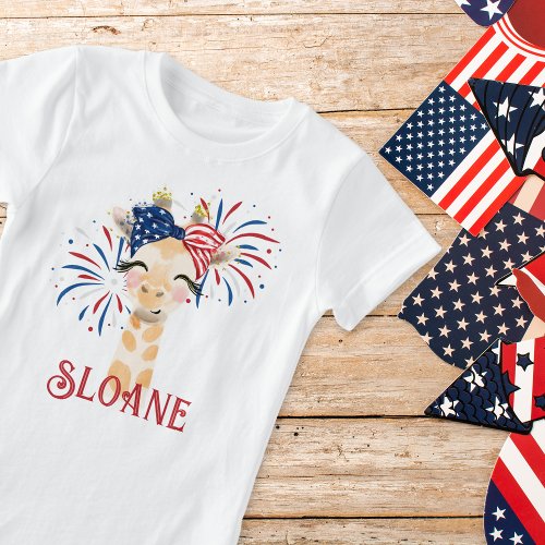 Giraffe Flag Hair Tie and Fireworks Personalized  T_Shirt