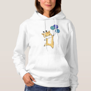 Giraffe Flies Balloons Up Sweet Animals Zoo Hoodie