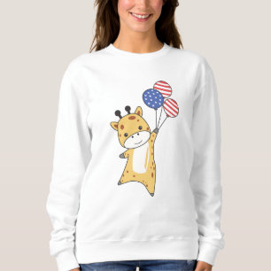 Giraffe Flies Balloons Usa Above Cute Animals Zoo Sweatshirt