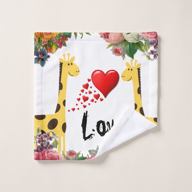 Giraffe Floral Love Bathroom Towel Sets (Wash Cloth)