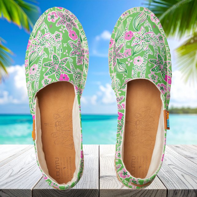 Giraffe Floral Pattern / Pink White & Green Preppy Espadrilles (Creator Uploaded)