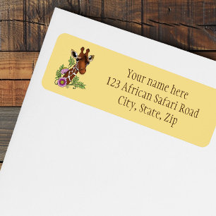 Giraffe Flowers Yellow Cute Wildlife Address Label