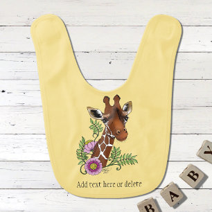 Giraffe Flowers Yellow Cute Wildlife Baby Bib