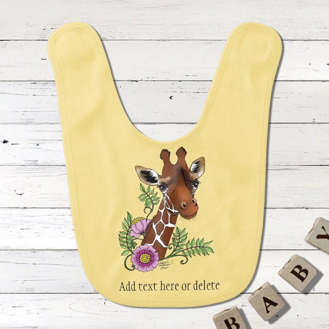 Giraffe Flowers Yellow Cute Wildlife Baby Bib (Creator Uploaded)