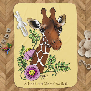Giraffe Flowers Yellow Cute Wildlife Baby Blanket