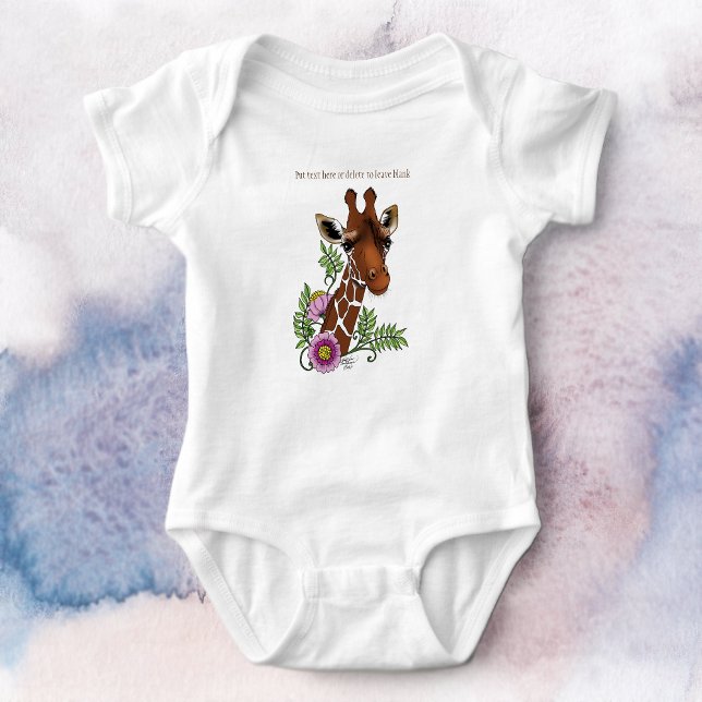 Giraffe Flowers Yellow Cute Wildlife Baby Bodysuit (Creator Uploaded)