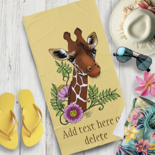 Giraffe Flowers Yellow Cute Wildlife Beach Towel