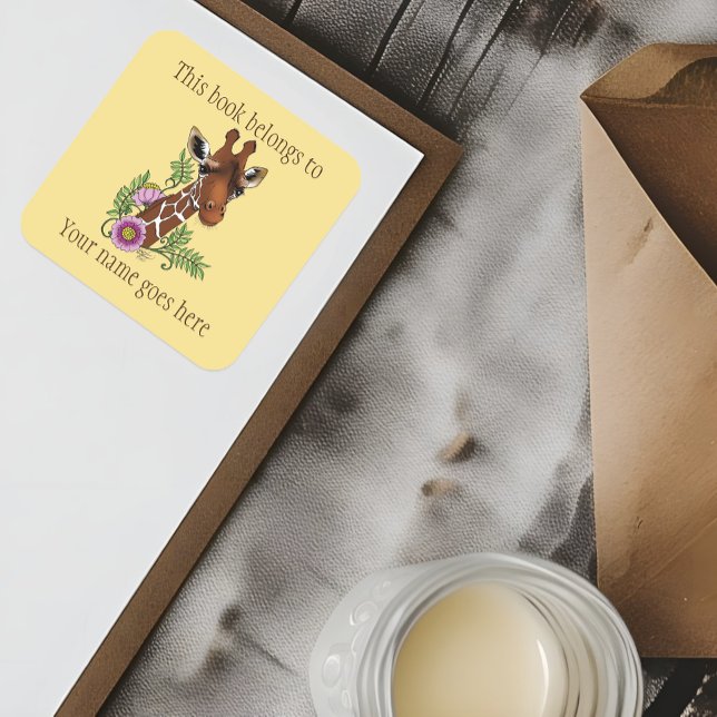 Giraffe Flowers Yellow Cute Wildlife Bookplate (Creator Uploaded)
