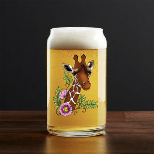 Giraffe  Flowers Yellow Cute Wildlife Can Glass