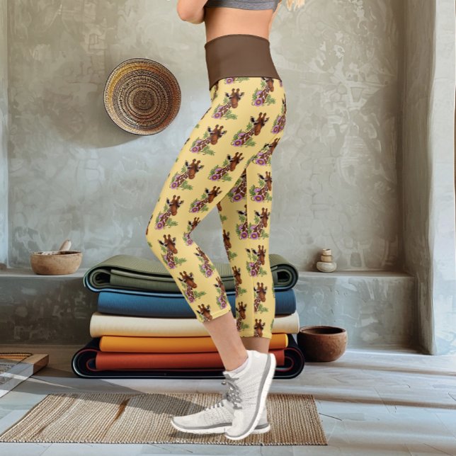 Giraffe Flowers Yellow Cute Wildlife Capri Leggings (Creator Uploaded)