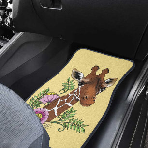 Giraffe Flowers Yellow Cute Wildlife Car Floor Mat