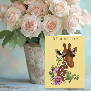 Giraffe Flowers Yellow Cute Wildlife Card
