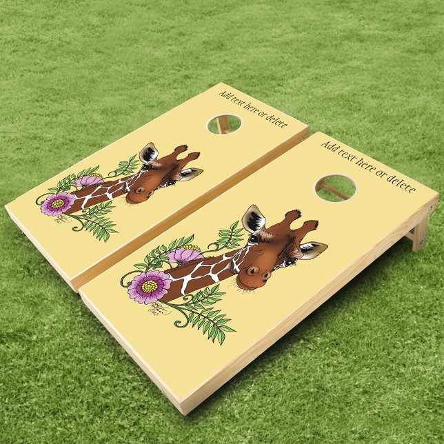 Giraffe Flowers Yellow Cute Wildlife Cornhole Set (Creator Uploaded)
