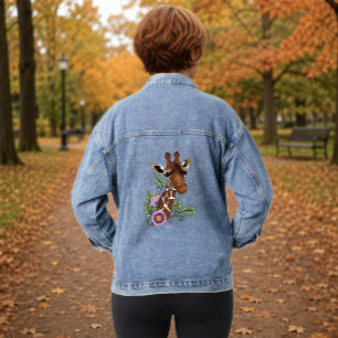 Giraffe Flowers Yellow Cute Wildlife Denim Jacket