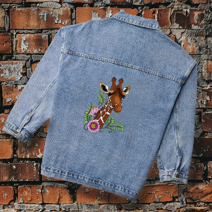 Giraffe Flowers Yellow Cute Wildlife Denim Jacket