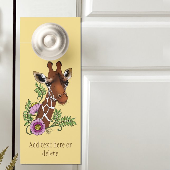 Giraffe Flowers Yellow Cute Wildlife Door Hanger (Creator Uploaded)