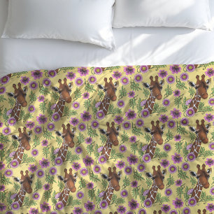 Giraffe Flowers Yellow Cute Wildlife Duvet Cover