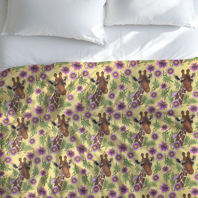 Giraffe Flowers Yellow Cute Wildlife Duvet Cover (Creator Uploaded)