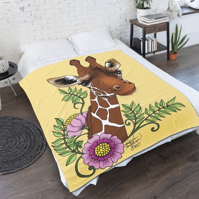 Giraffe Flowers Yellow Cute Wildlife Fleece Blanket (Creator Uploaded)
