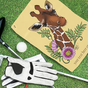 Giraffe Flowers Yellow Cute Wildlife Golf Towel